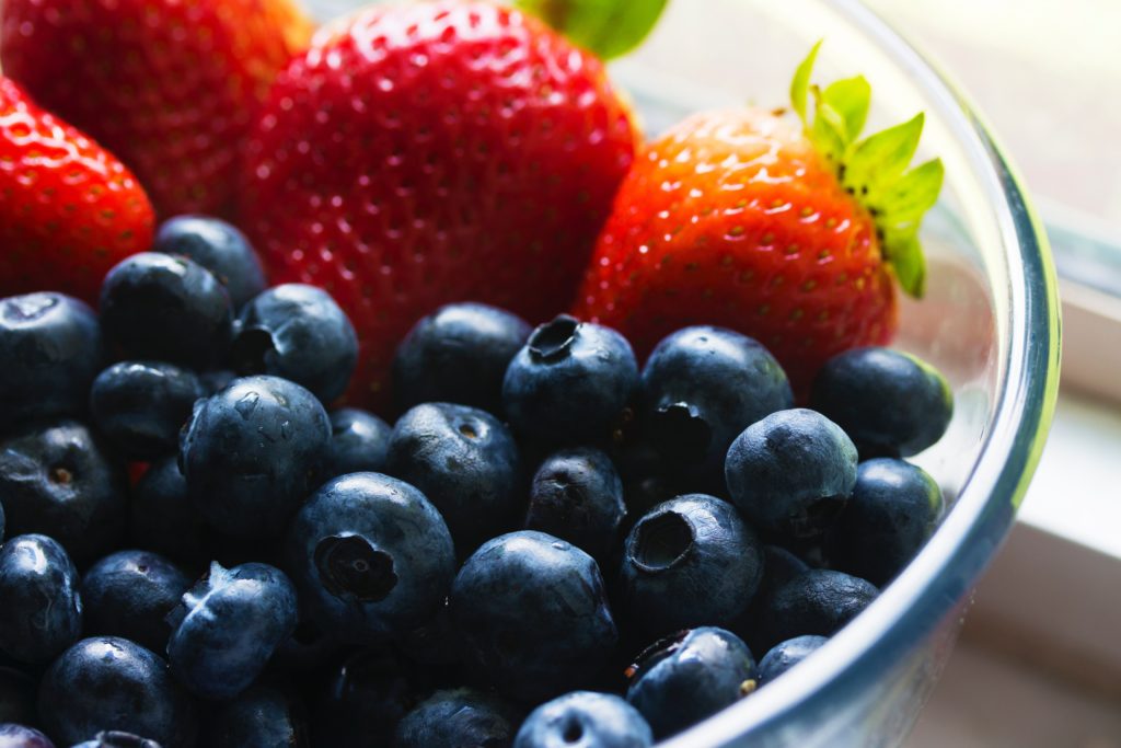 bowl of strawberries and blueberries